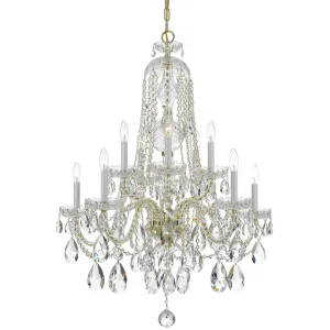 10 Light Polished Brass Crystal Chandelier Draped In Clear Spectra Crystal - C193-1110-PB-CL-SAQ