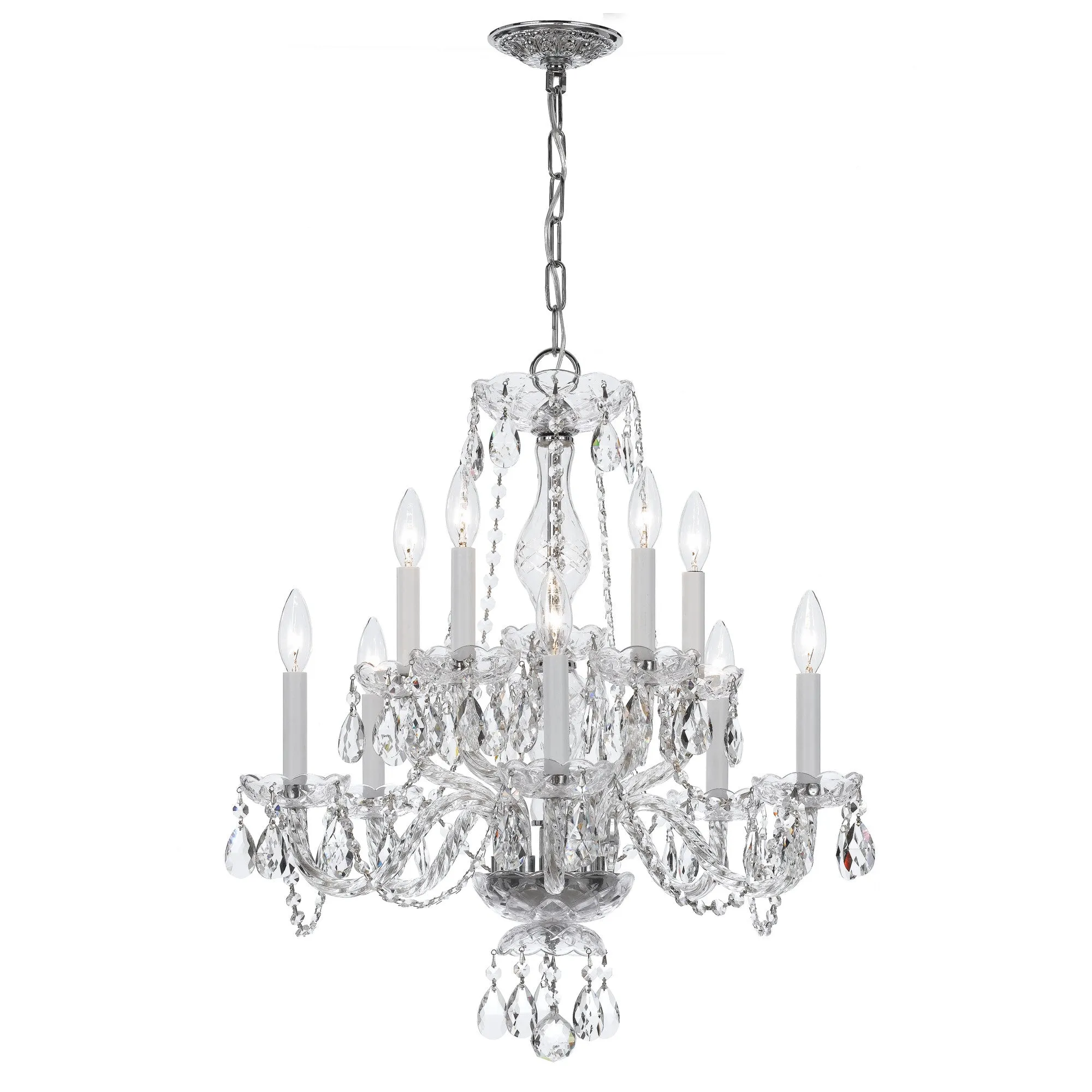 10 Light Polished Chrome Crystal Chandelier Draped In Clear Hand Cut Crystal - C193-5080-CH-CL-MWP