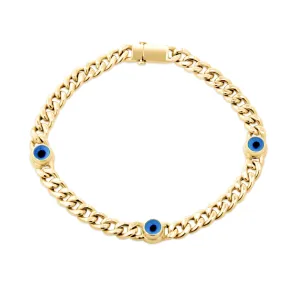 14K CURB LINK EVIL EYE 3 STONE BR 7.5 (BRTG25-7.5-14K)