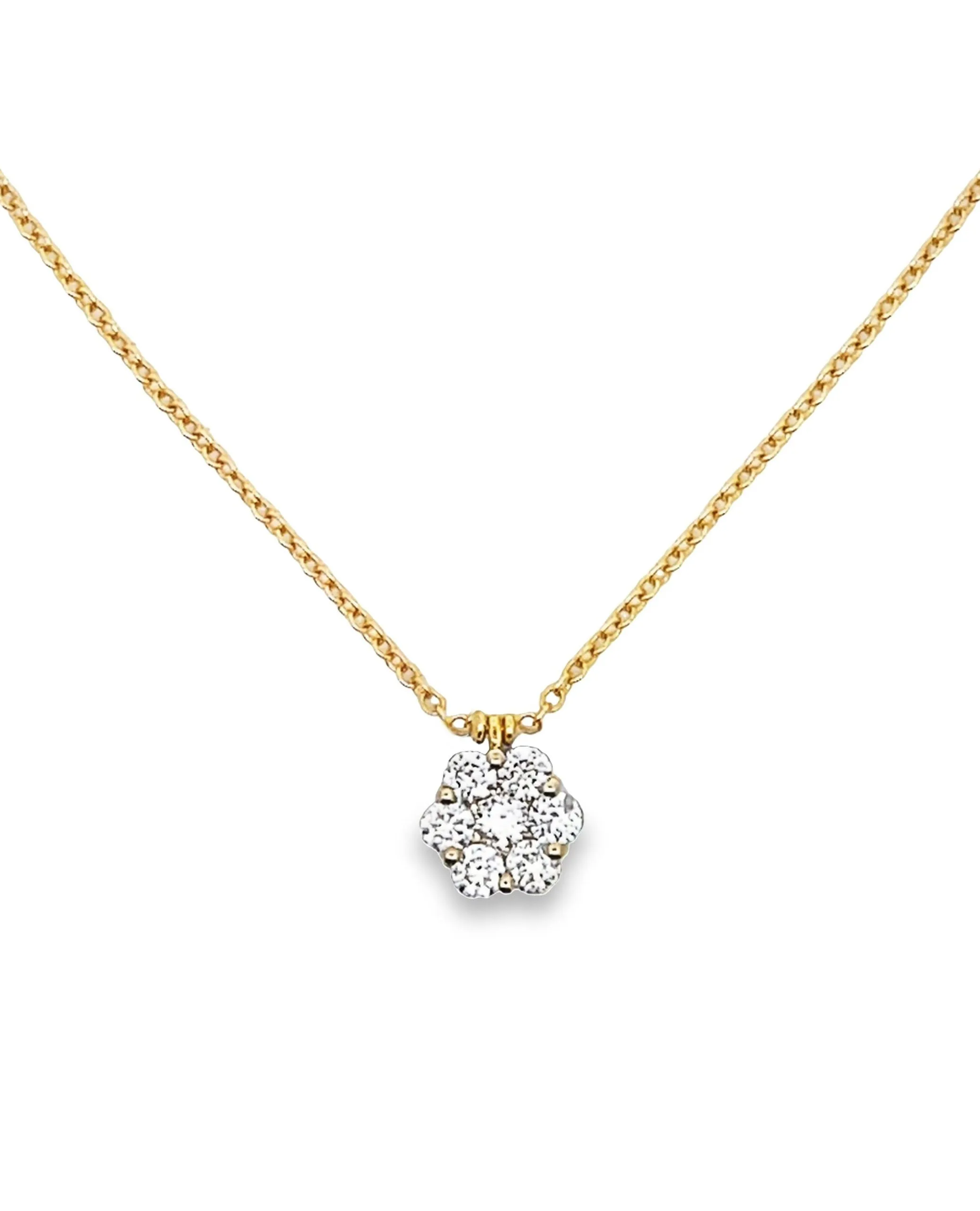 18K Yellow Gold Diamond Cluster Necklace