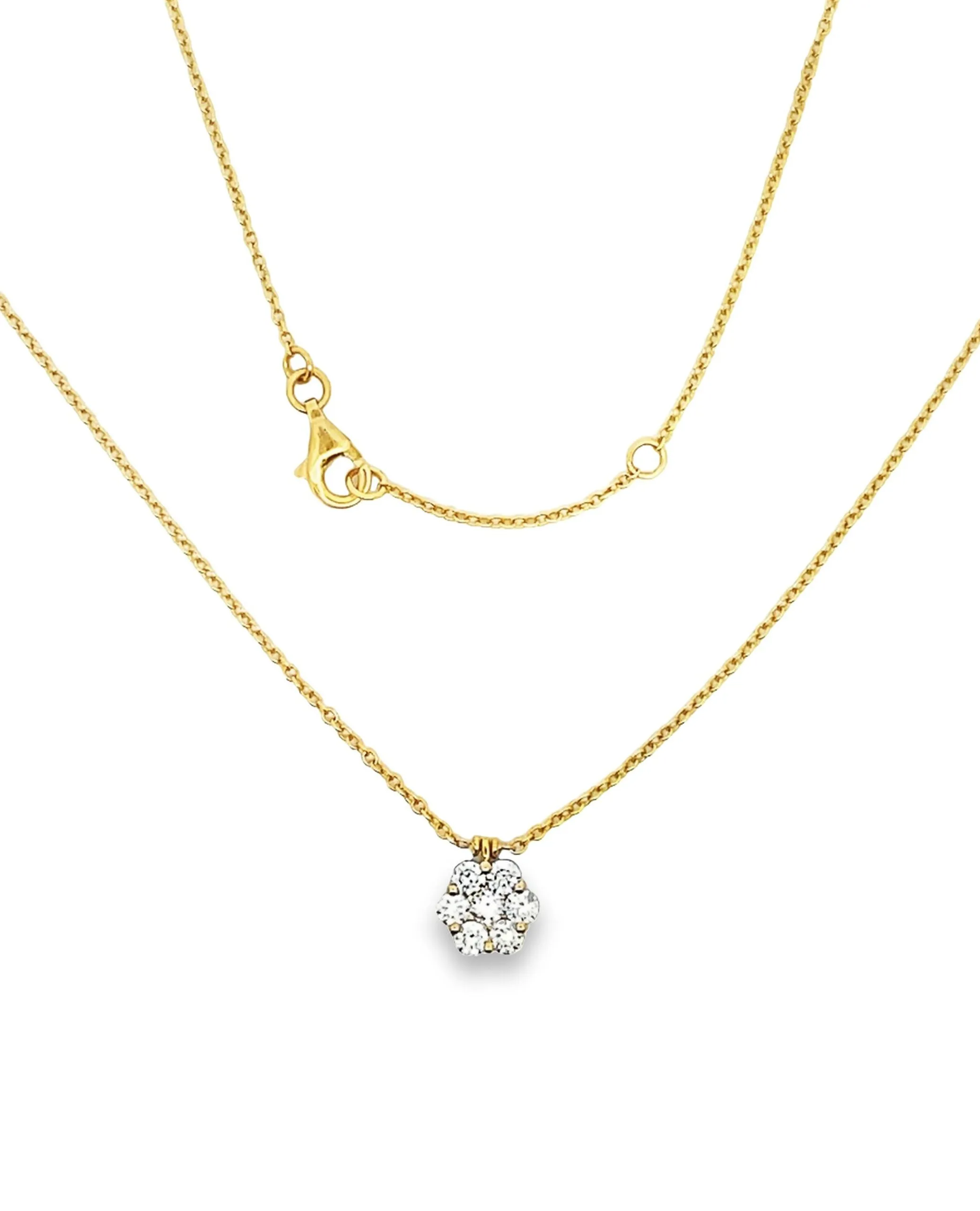 18K Yellow Gold Diamond Cluster Necklace