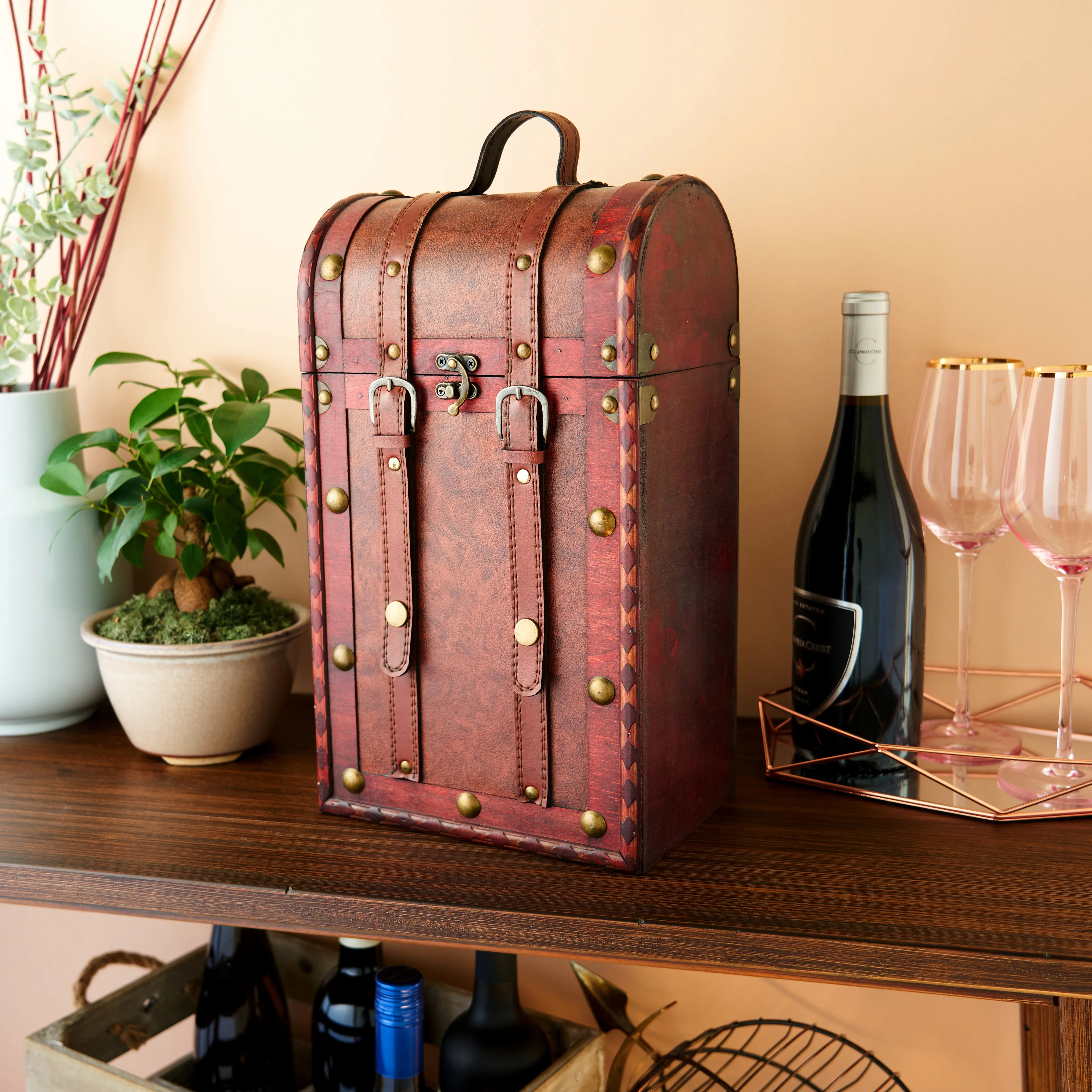 2 Bottle Antique Wooden Wine Box