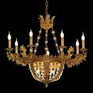 31X29 Inch 12 Lights French Empire Style Brass and Crystal Chandelier Light