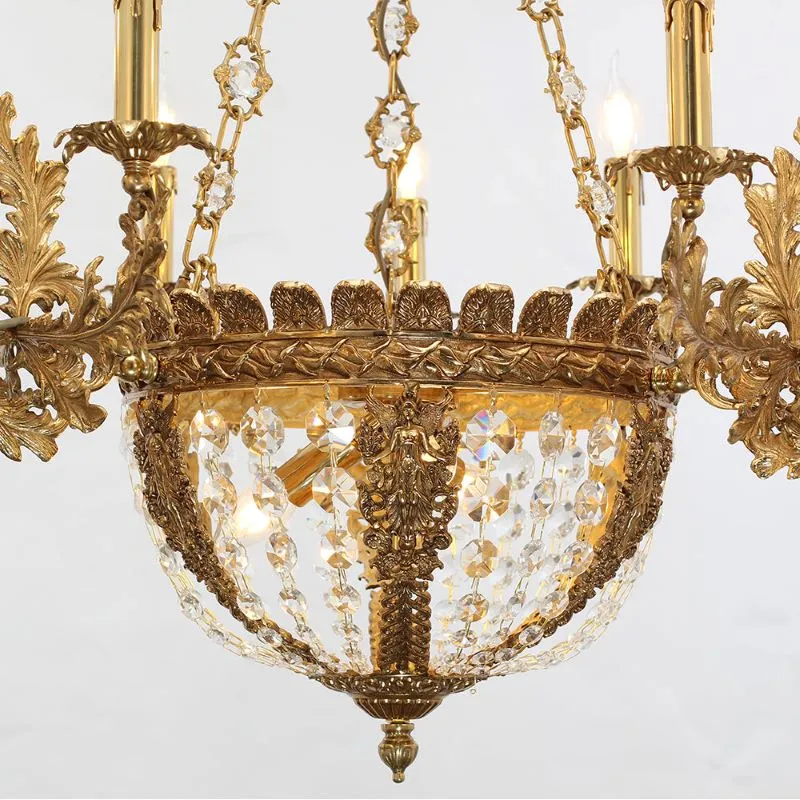 31X29 Inch 12 Lights French Empire Style Brass and Crystal Chandelier Light