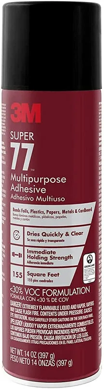 3M Super 77-VOC30DSC Multi-Purpose Spray Adhesive, Colorless, 14 oz Aerosol Can :CAN: QUANTITY: 1