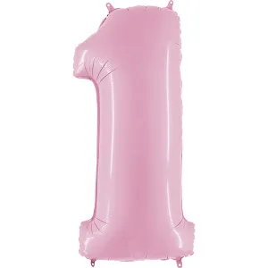 40 inch Number 1 - Pastel Pink Balloon