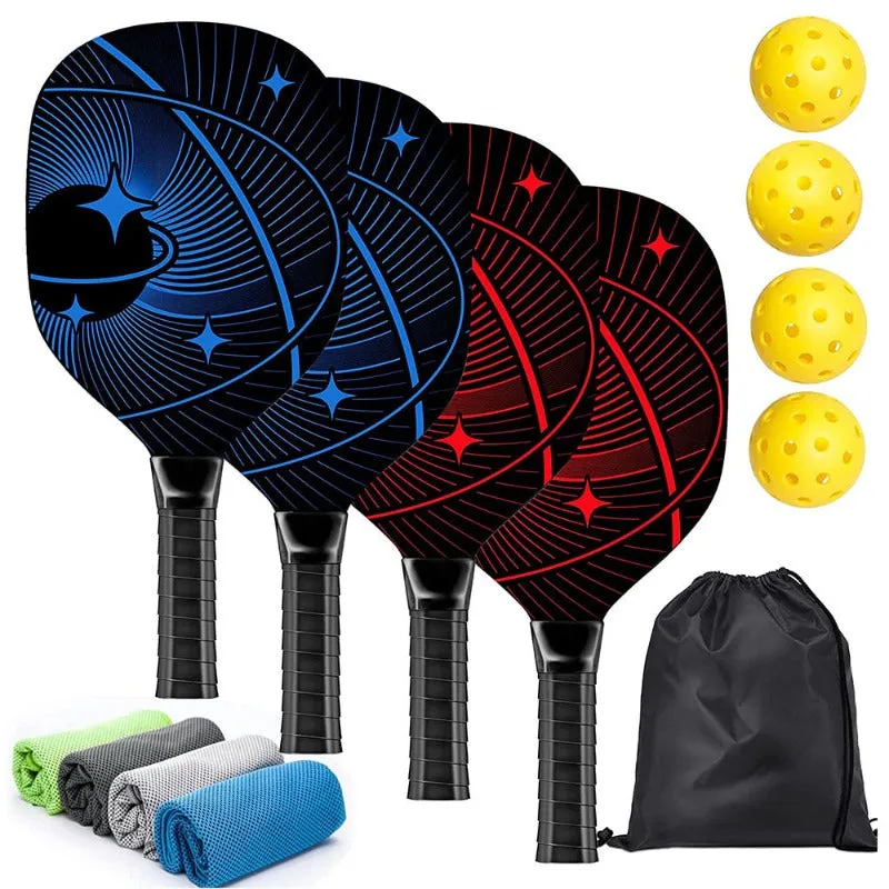 4Pcs/Set Wooden Pickleball Racket Set with Carry Bag