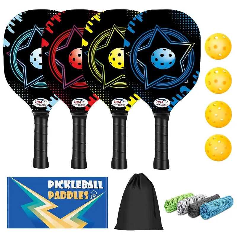 4Pcs/Set Wooden Pickleball Racket Set with Carry Bag