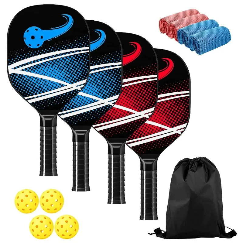 4Pcs/Set Wooden Pickleball Racket Set with Carry Bag