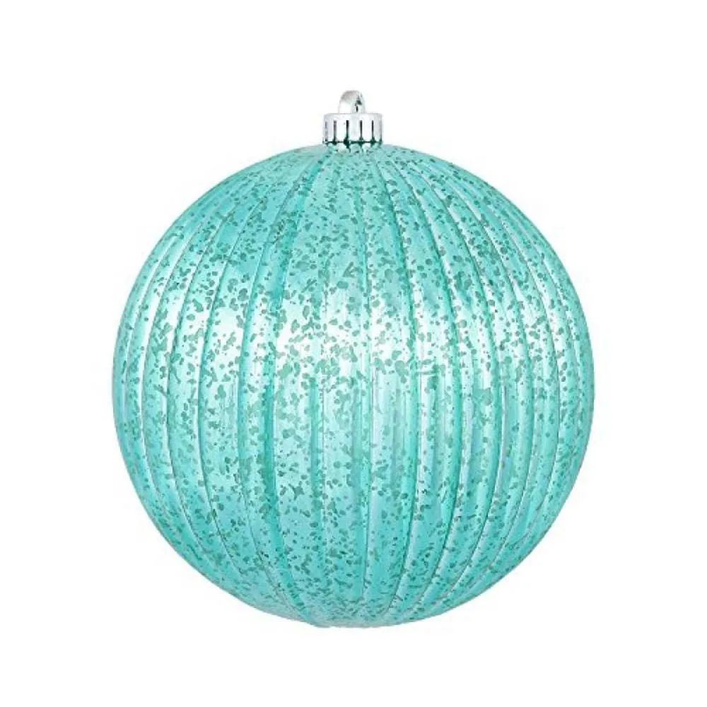 6PK - 4" Teal Mercury Pumpkin Ball Shatterproof Christmas Ornaments