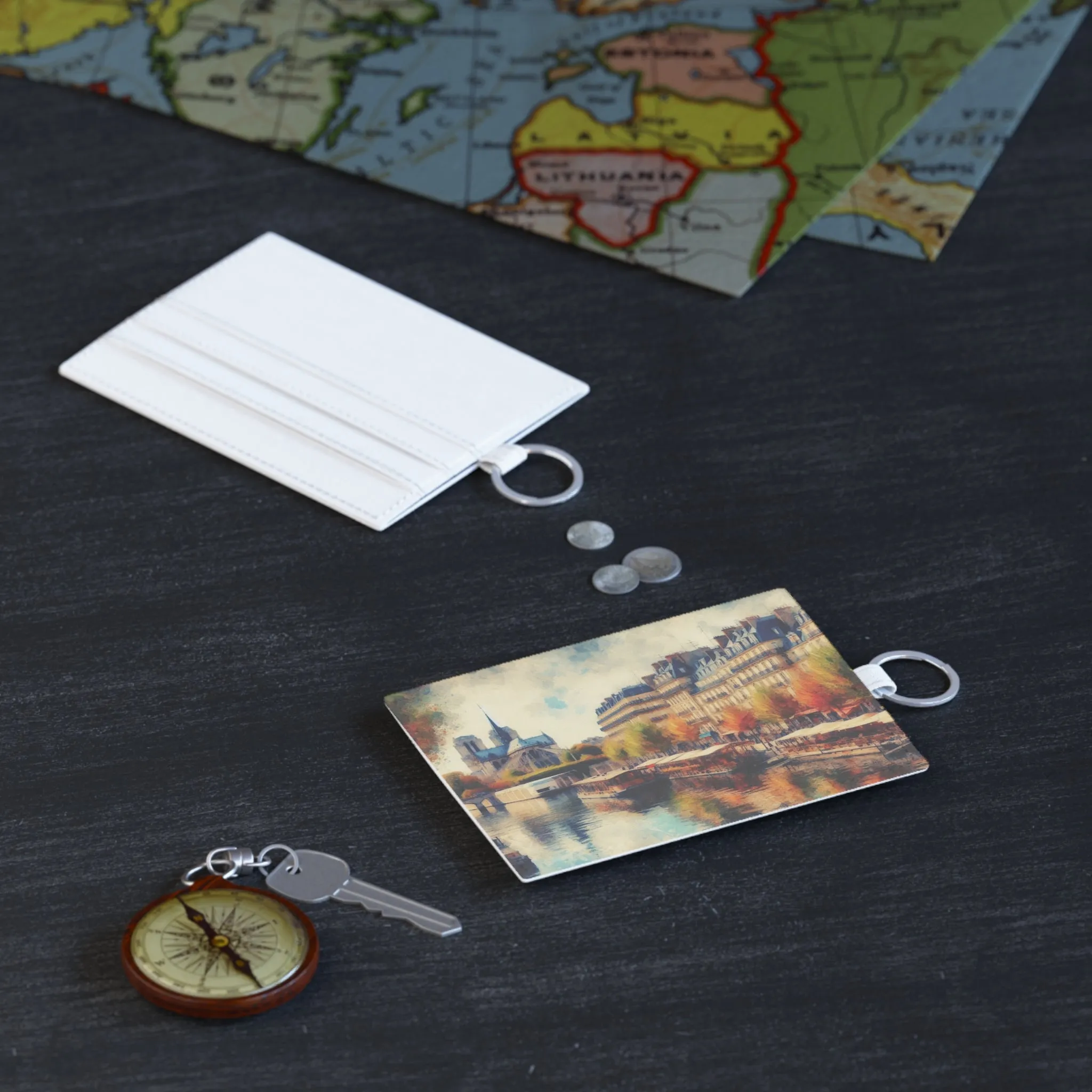 A canal and a historical city with watercolour effect Saffiano Leather Card Holder