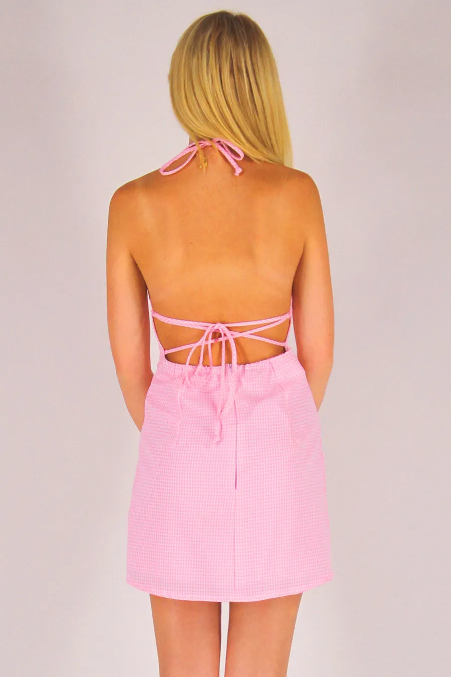 Adjustable Bralette Dress - Pink Gingham