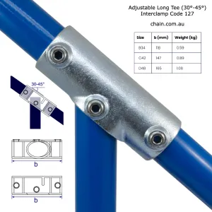 Adjustable Long Tee for Galvanised Pipe 30°-45° (Interclamp Code 127)