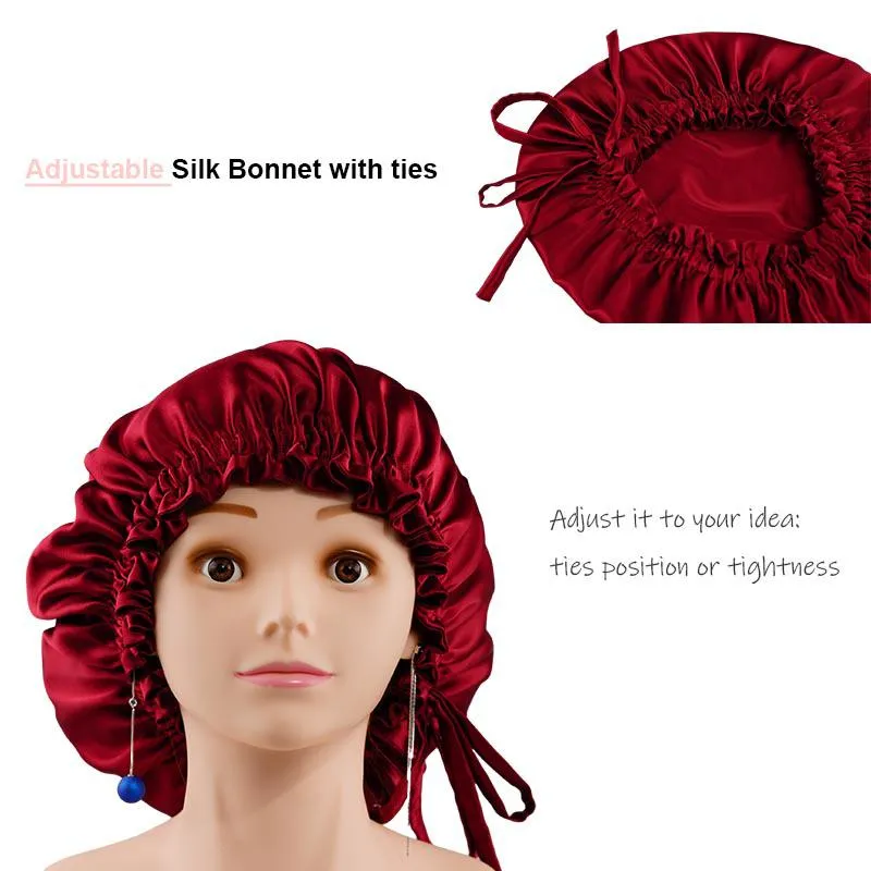 Adjustable silk bonnet Wine Red - Dropshipping