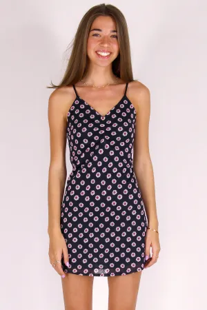 Adjustable V-Neck Dress - Stretchy Black Floral