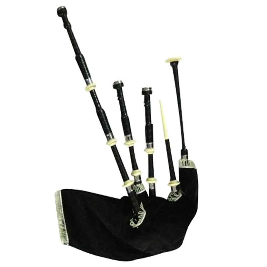 African Black wood Highland Bagpipe Chrome Ferrules Ivory