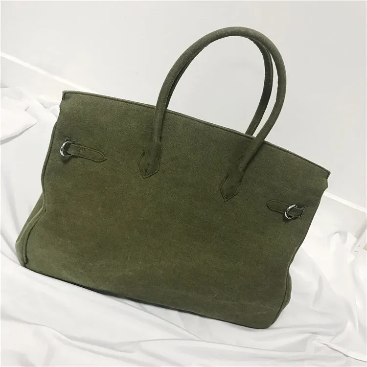 Army green Retro canvas leather tote buckle men/women's weekender travel overnight bag