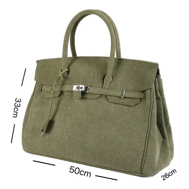 Army green Retro canvas leather tote buckle men/women's weekender travel overnight bag