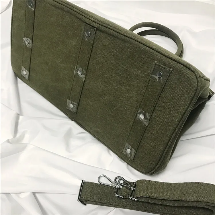 Army green Retro canvas leather tote buckle men/women's weekender travel overnight bag