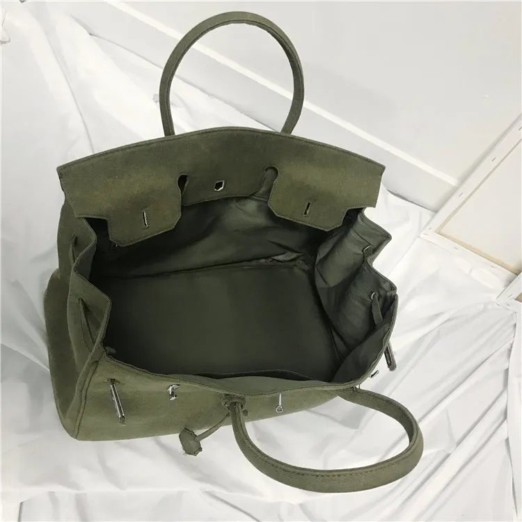 Army green Retro canvas leather tote buckle men/women's weekender travel overnight bag