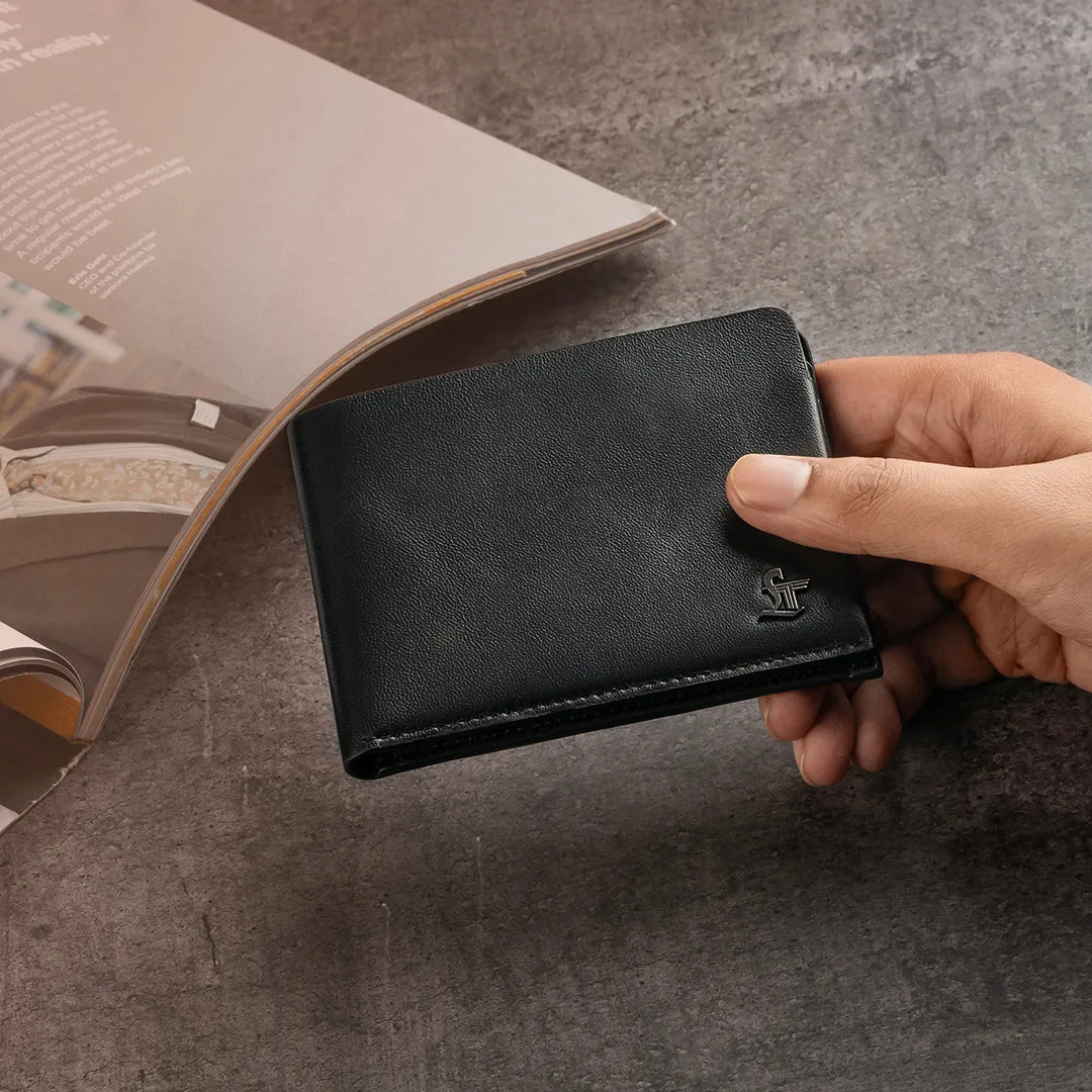 Austin Stitchless Slim Wallet | RFID Safe Leather Wallet for Men | Colour: Black