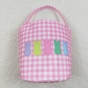 BA0160 plaid pink Easter rabbit canvas bucket bag RTS