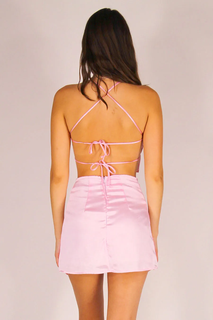 Backless Crop Top - Pink Satin