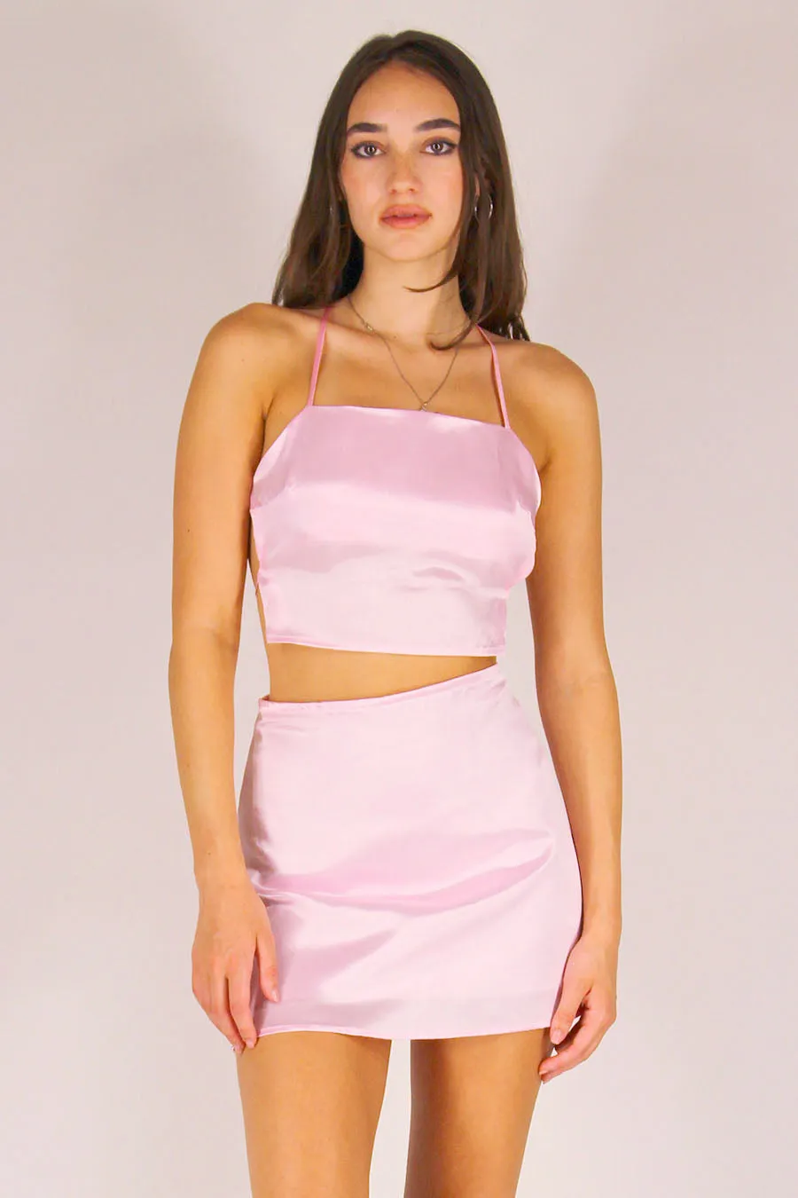 Backless Crop Top - Pink Satin