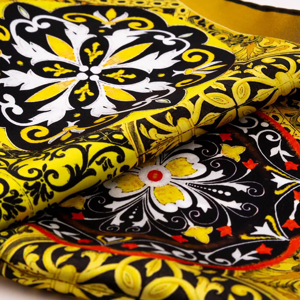 Baroque Ceramic Yellow Silk Pocket Square