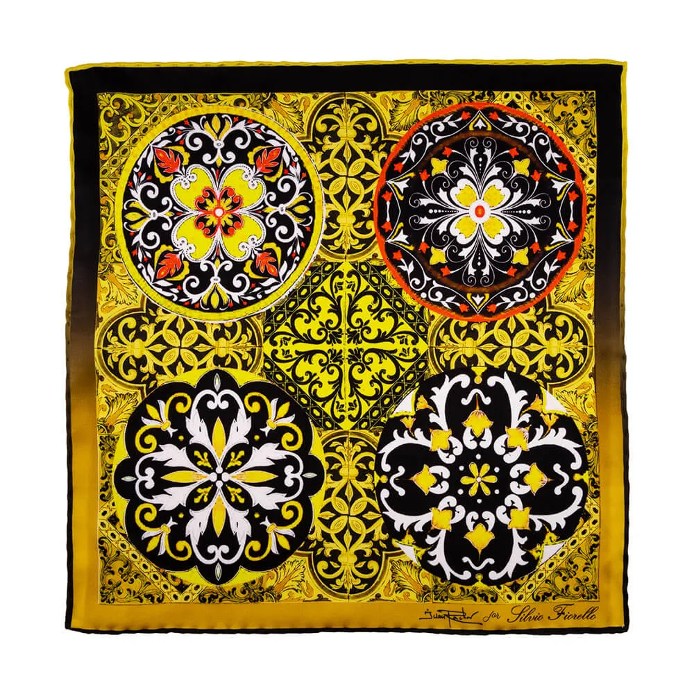 Baroque Ceramic Yellow Silk Pocket Square