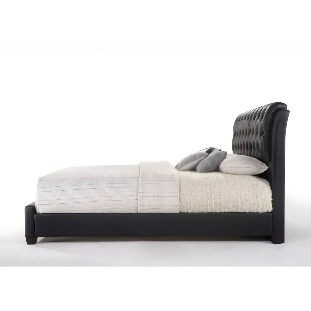 Beatrice Button Tufted Queen Bed, Black Faux Leather