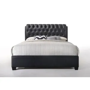 Beatrice Button Tufted Queen Bed, Black Faux Leather