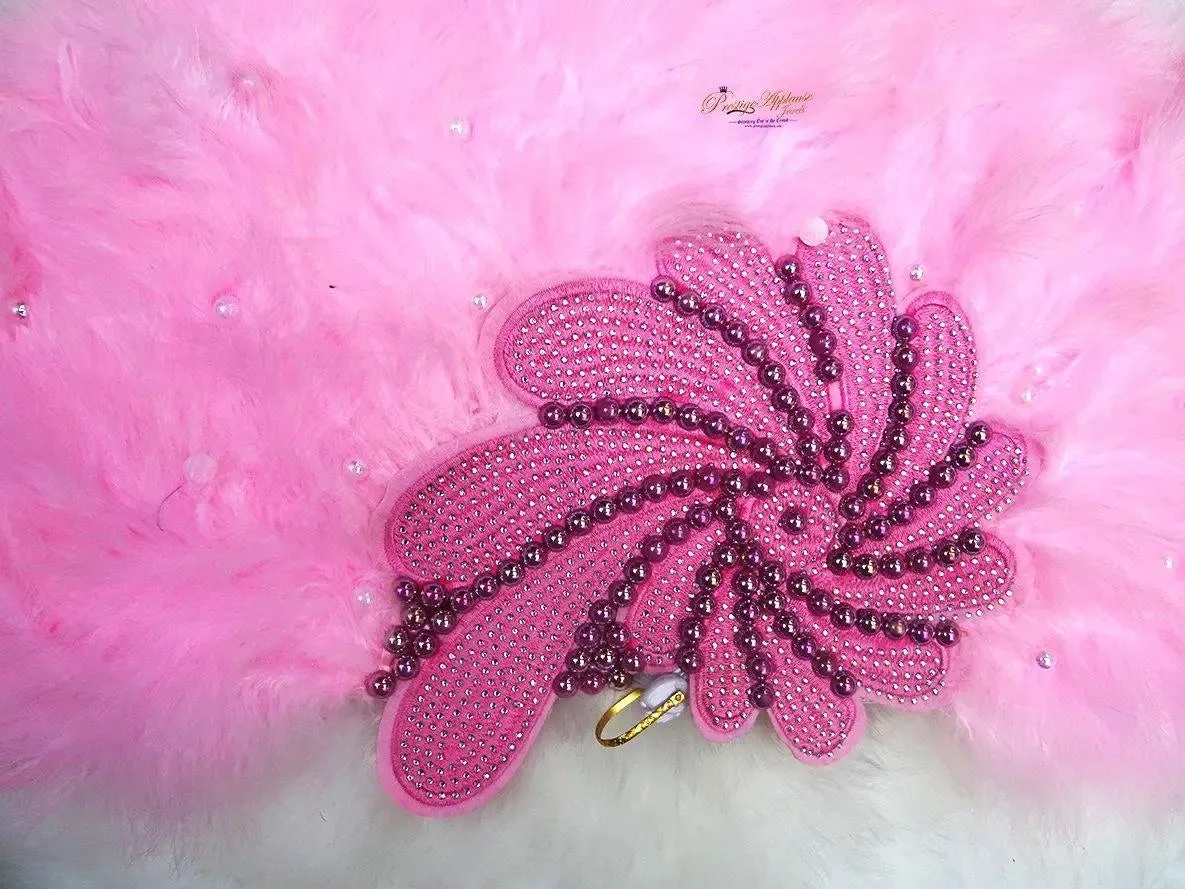 Beautiful Pink Feather Embelished with Silver Beads with Pearls Bridal Wedding Party Hand fan