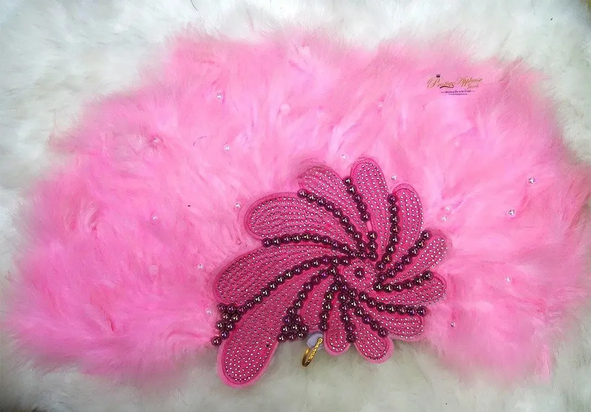 Beautiful Pink Feather Embelished with Silver Beads with Pearls Bridal Wedding Party Hand fan