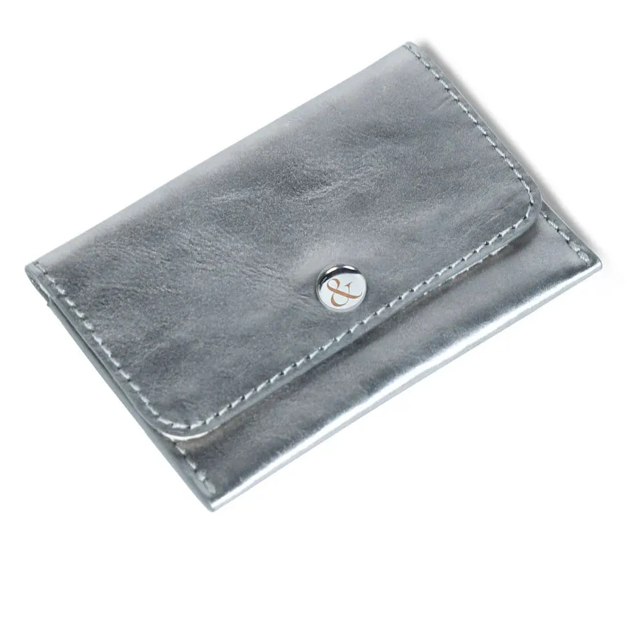 Bell & Fox Ellie Popper Card Holder Purse in Gunmetal Metallic Leather