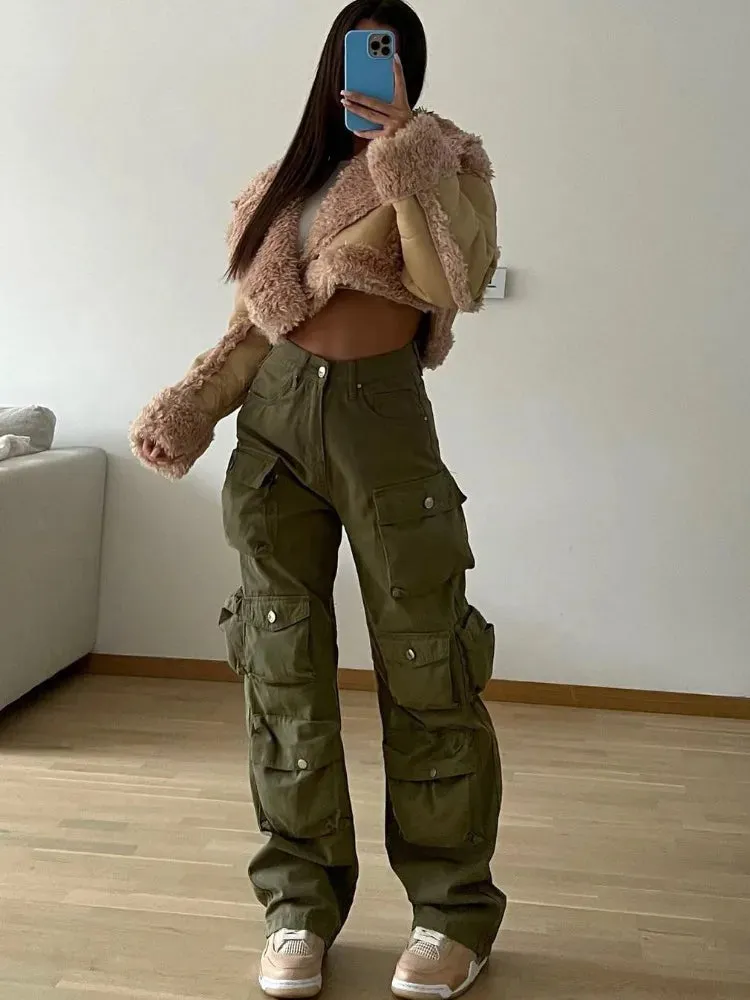 binfenxie Multiple Pockets Cargo Pants For Women Loose High Waist Fashion Sweatpants Women's Baggy Streetwear Pant Woman Trousers