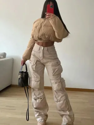 binfenxie Multiple Pockets Cargo Pants For Women Loose High Waist Fashion Sweatpants Women's Baggy Streetwear Pant Woman Trousers