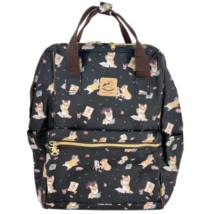 Black Color Me Corgi Large Opening Backpack