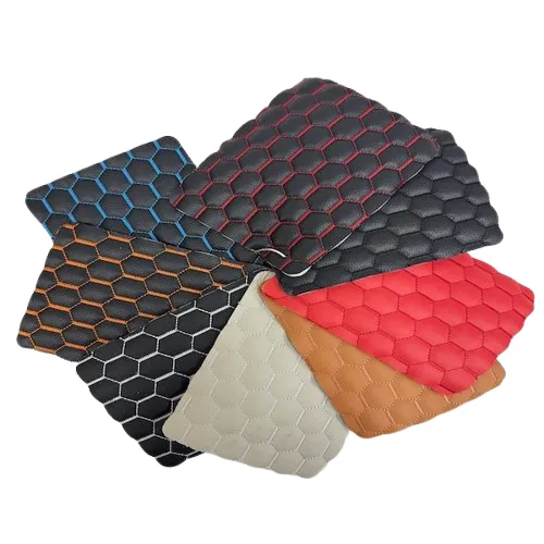 Black | Red Honeycomb Hexagon Quilted Foam Backed Faux Leather Vinyl Fabric