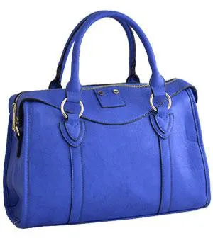 Blue Textured Faux Leather Satchel  Blue