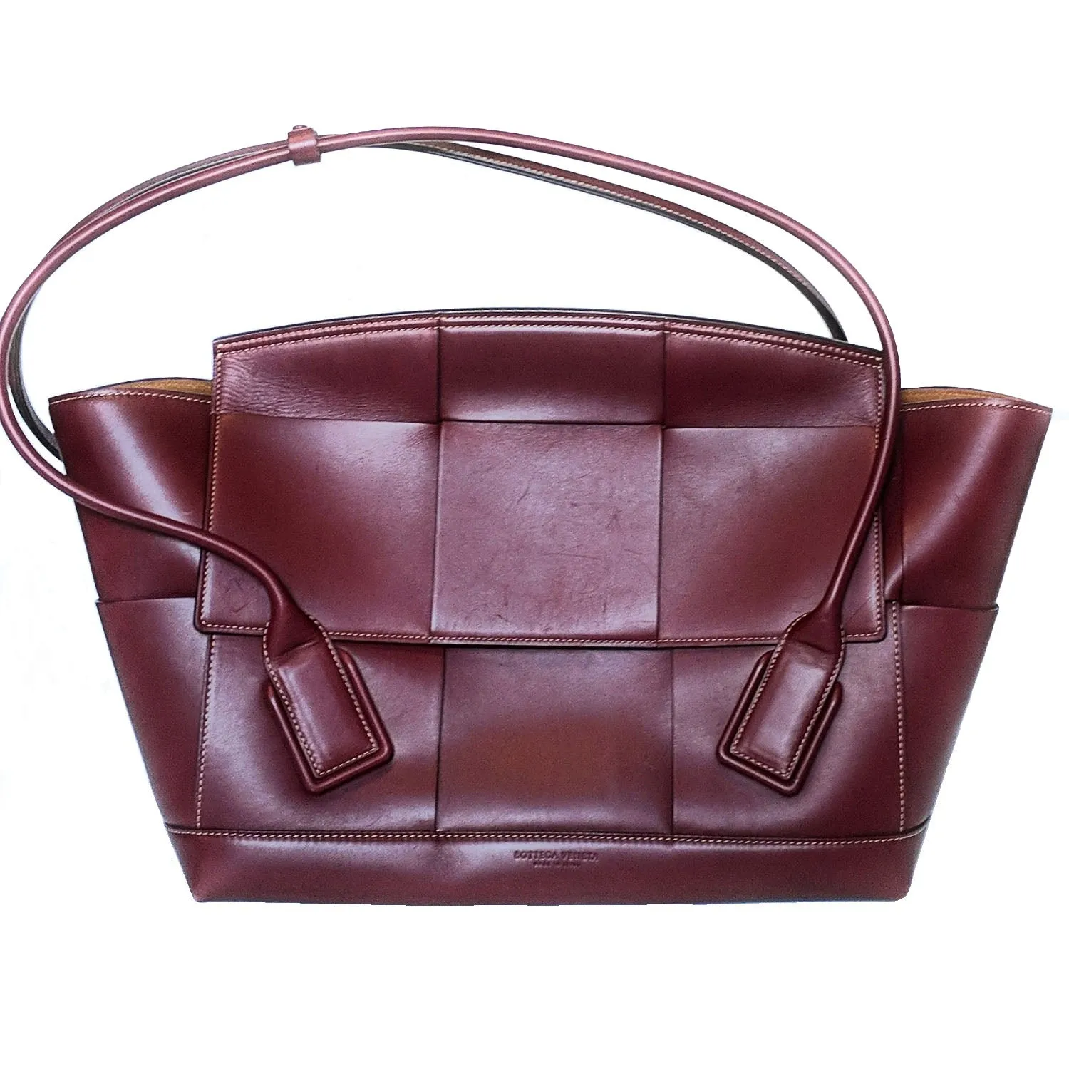 Bottega Veneta Arco Large Bordeaux Intrecciato Leather Bag