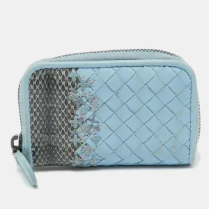 Bottega Veneta Blue Intrecciato Leather And Karung Leather Coin Purse