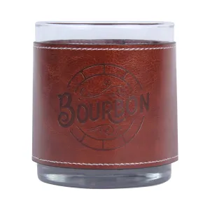 Bourbon Barrel Head Faux Leather Rocks Glass