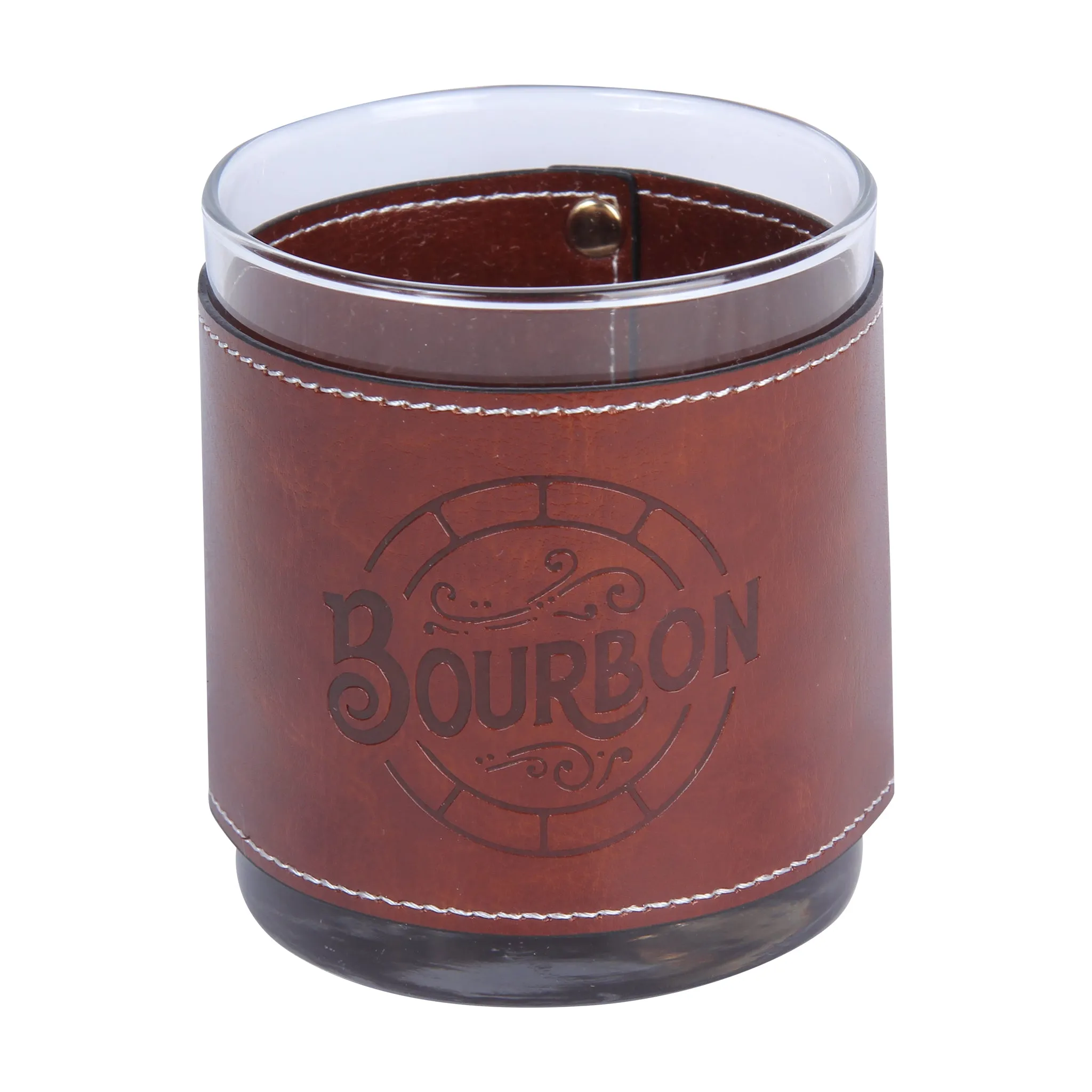 Bourbon Barrel Head Faux Leather Rocks Glass