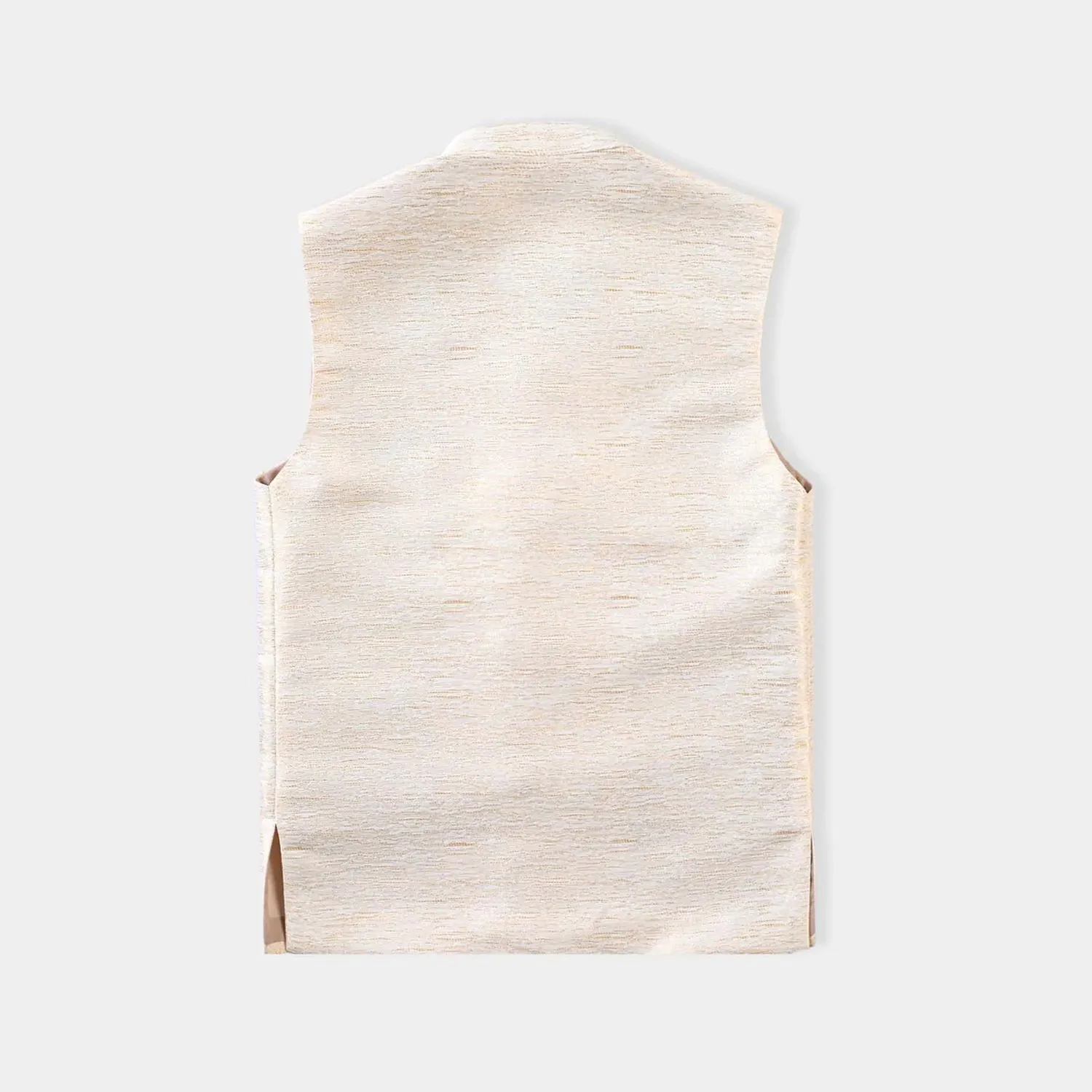 Boys Poly Viscose Waistcoat (Golden Zari)-Off White