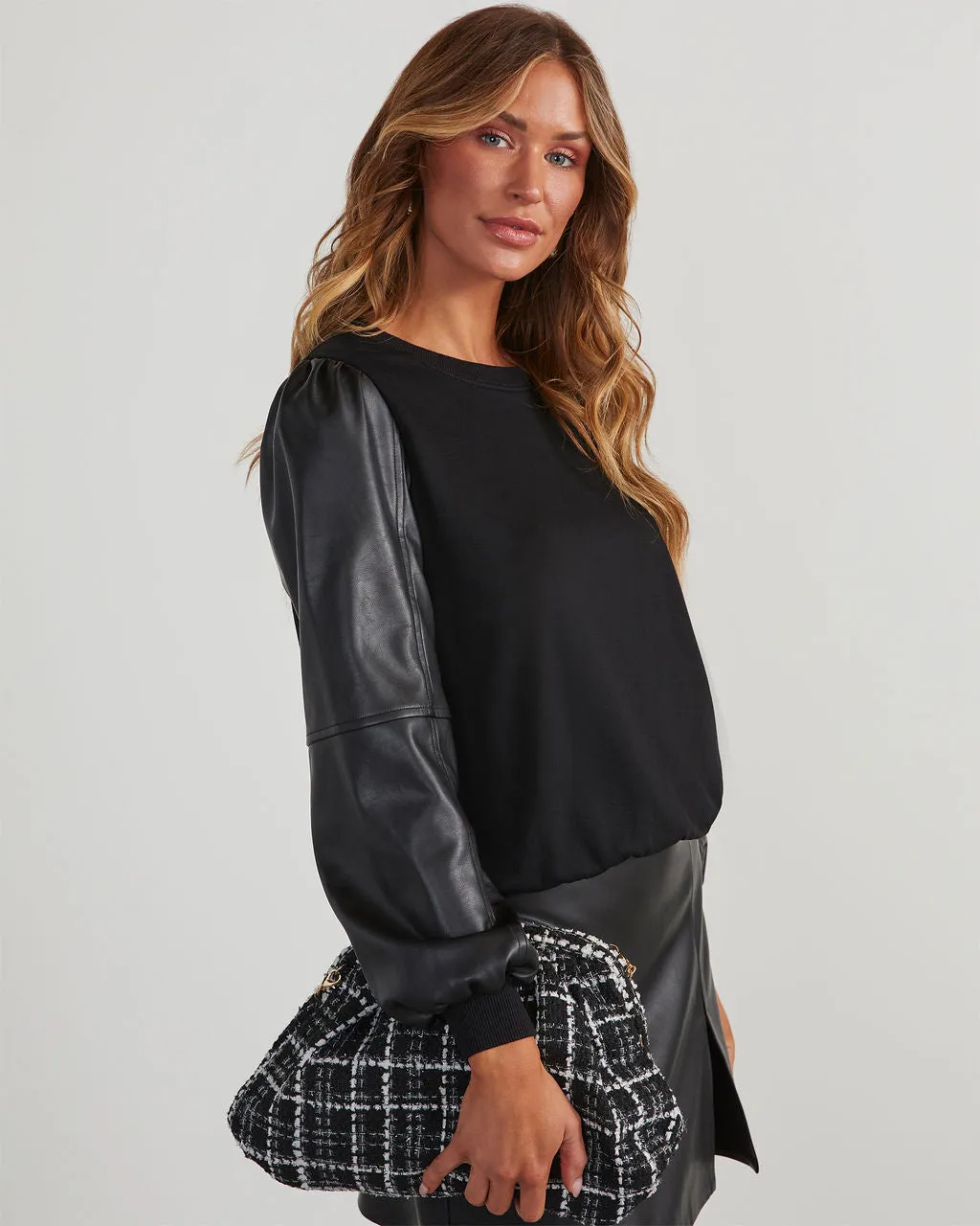 Bronx Faux Leather Contrast Sweatshirt