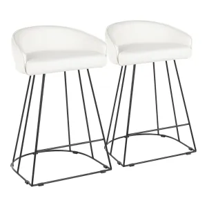 Canary Contemporary Counter Stool in Black Metal and White Faux Leather by LumiSource - Set of 2