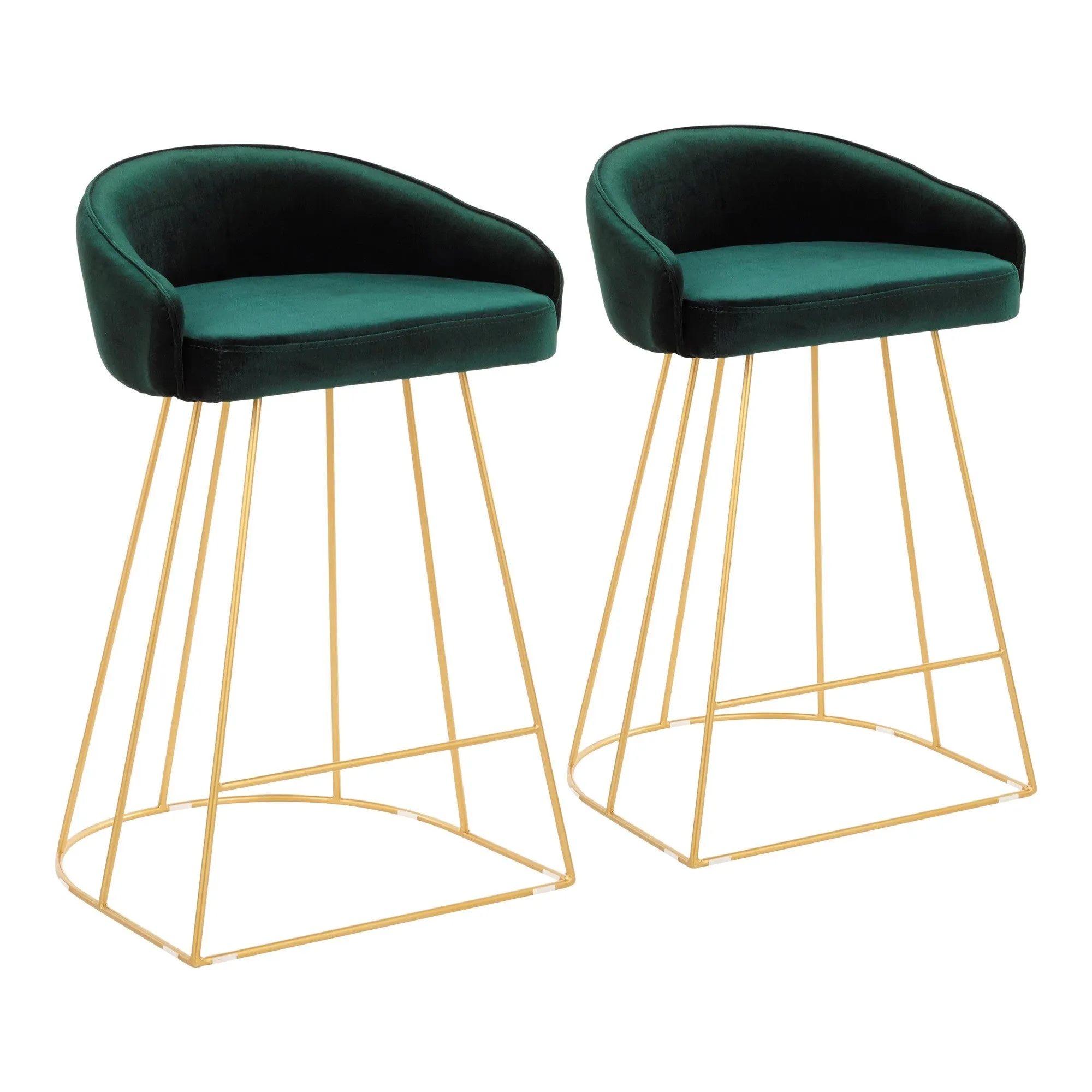 Canary Contemporary Counter Stool in Gold with Green Velvet by LumiSource - Set of 2