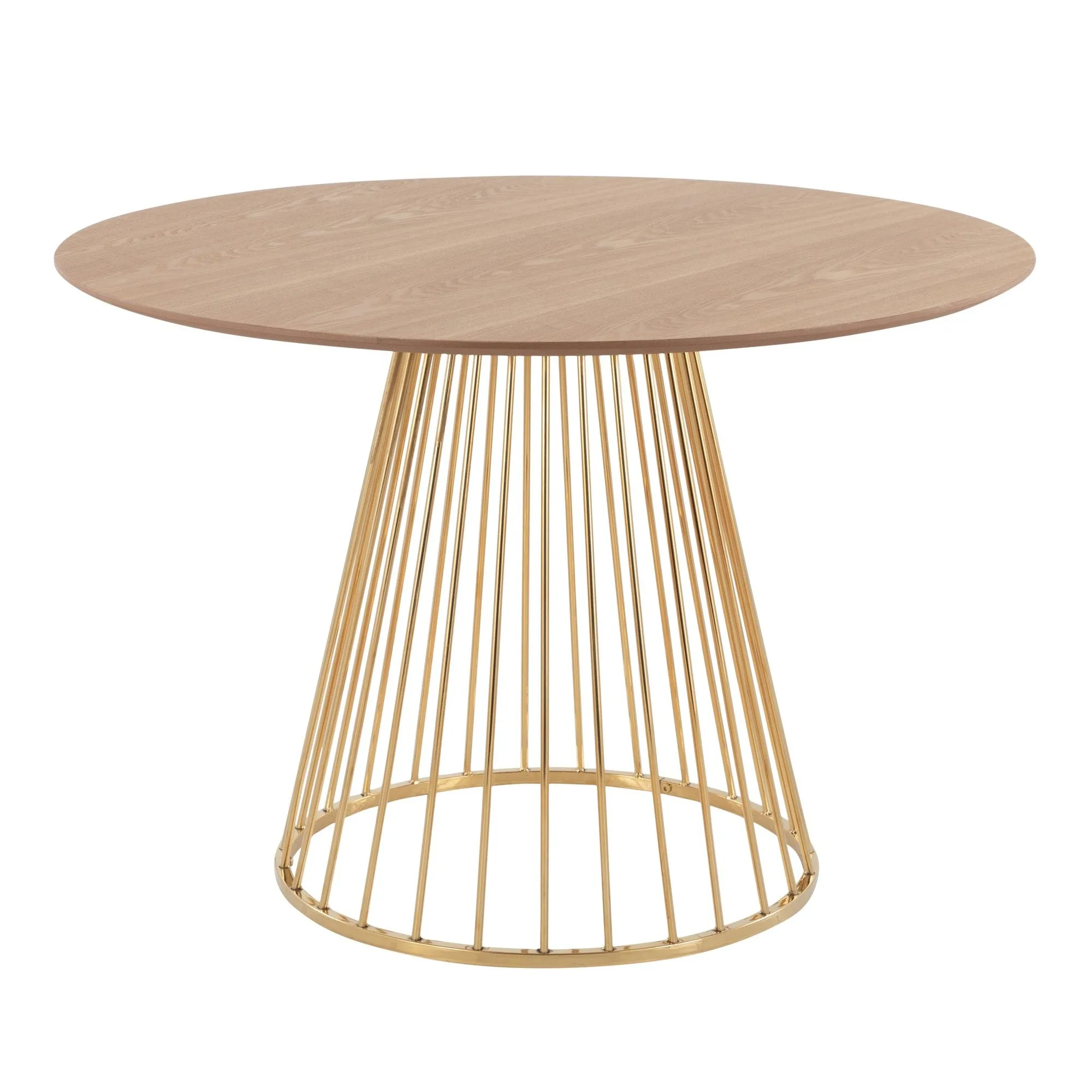 Canary Contemporary Dining Table in Gold Metal and Natural Wood Top by LumiSource