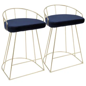 Canary Contemporary-Glam Counter Stool in Gold with Blue Velvet by LumiSource - Set of 2